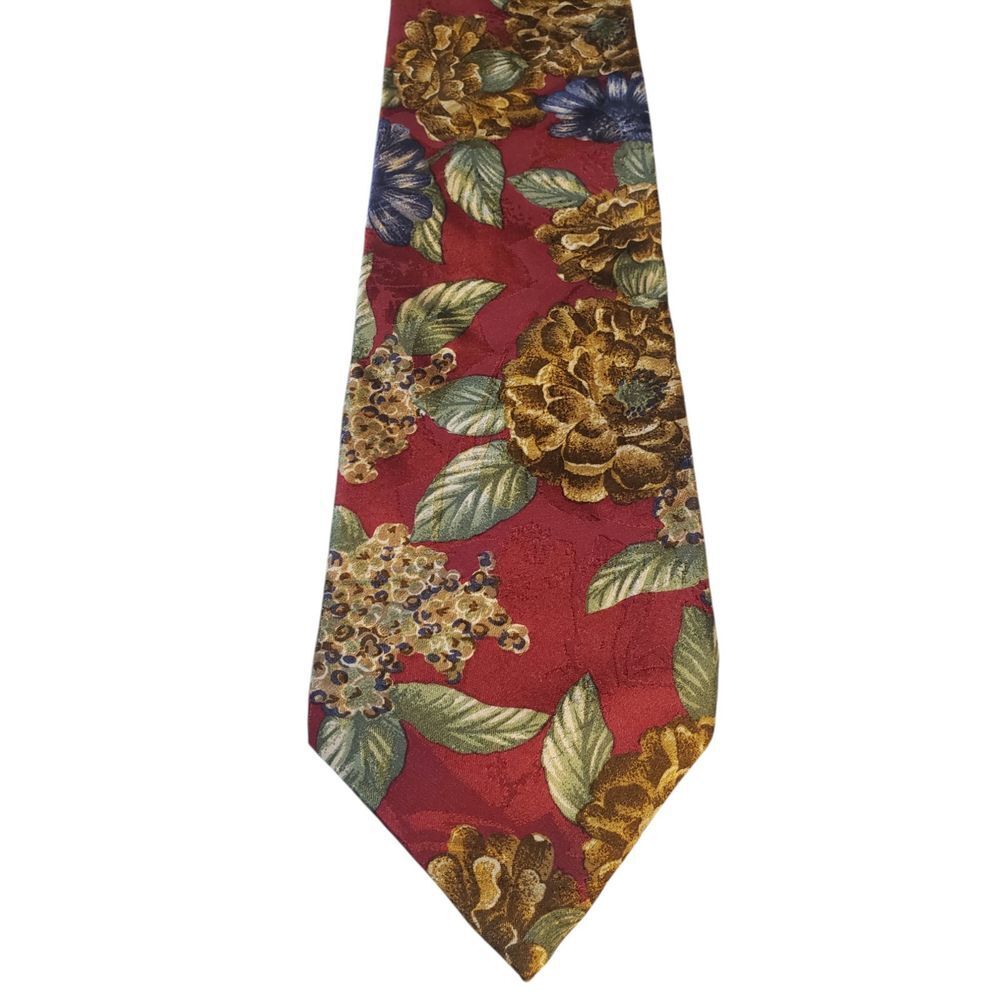Halston III Mens Tie Necktie Luxury Designer Red Blue Tan Floral Hawaiian Island